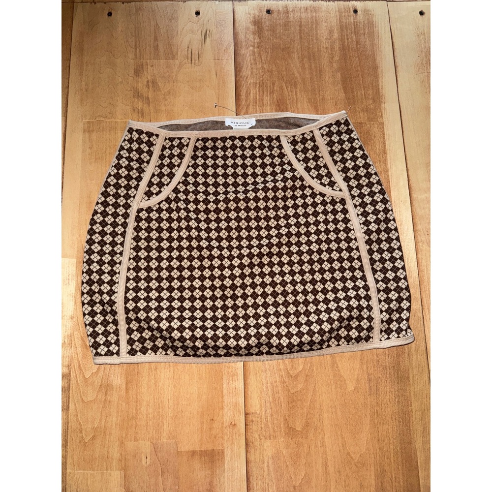 Kirious Los Angeles Brown Argyle Knit Mini Skirt Large Preppy Dark Academia Y2K